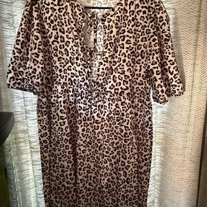 Leopard Print Tie-Front Midi Dress - Taupe & Brown